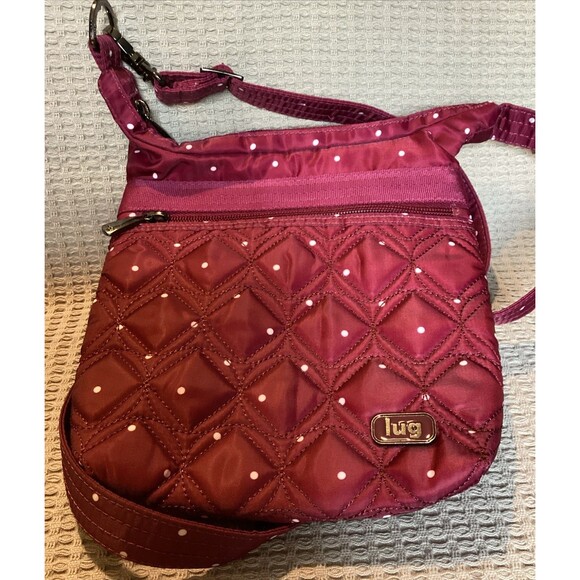 Lug Skipper SE Crossbody Purse/ Raspberry Red/White Polka Dot Adjustable RFID - Picture 4 of 16
